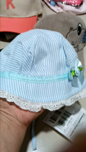 T.I - Topi Noni Anak Bayi Perempuan 0-1 tahun Flower Stripe Bonnet Hat Import