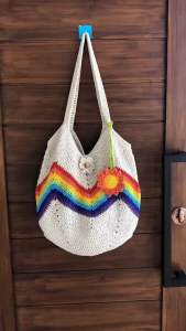 กระเป๋าถัก ถุงแกง สีรุ้ง