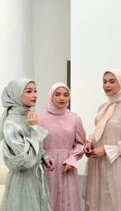 MESARIA SET KERUDUNG DRESS KONDANGAN BROKAT / DRESS SHIMMER MEWAH