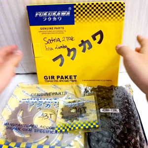GEAR SET GIR PAKET ASLI FUKUKAWA SATRIA 2 TAK LUMBA HIU 428H - 128L 43T 14T ORIGINAL ORI FKKW