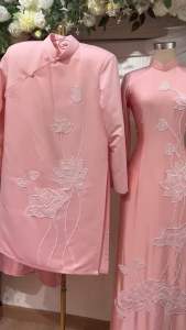 CẶP ÁO DÀI NAM NỮ ĐỎ ĐÔ FROM TRUYỀN THỐNG ĐÍNH HẠT HỶ HOA SEN MẶC CƯỚI HỎI  ĐI TIỆC  DẠM NGỎ
