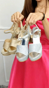 รองเท้าส้นสูงกลิตเตอร์ ส้นหนา4นิ้ว รุ่นsparkle glam