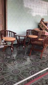 SET KURSI TERAS CANTIK JATI KOMBINASI BANGKU YUYU