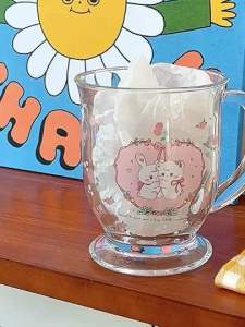 แก้วกาแฟ แบบมีหูจับ ลายคัพเค้กและลายกระต่าย แก้วน้ำ แก้วชาเขียว ขนาดความจุ 450 ML.