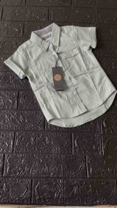 Kemeja anak warna hijau sage motif polos lengan pendek bisa cod