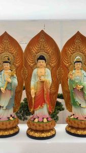 Bộ 3 Tượng Phật Tây Phương Tam Thế 48cm +kèm Lá Đề = 61cm | Tượng Phật Hoa Tiên