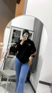 NAMINA -Tshirt  Oversize  Kombinasi Lengan Panjang Model Karet Kerut Original