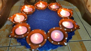 Nava Agal Vilakku Set - 9s Agal Villakus on Beautiful Standing Base + Free 9pcs small candle + Deepavali Free gift
