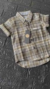 Kemeja Flannel Lengan Pendek Warna Abu Bisa COD