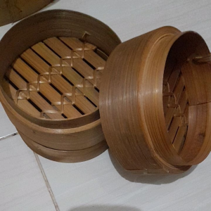 Klakat Bambu Dimsum 13cm  Kukusan Bambu - 2 Wadah dan 1 Tutup