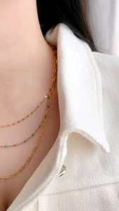 Kalung Rantai Titanium Trending Vintage Korean Style Tiga Layer