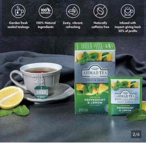 Ahmad Tea London Fruit & Herb Infusion Peppermint&Lemon 20 Foil Wrapped Tea Bags x 2g (40g)