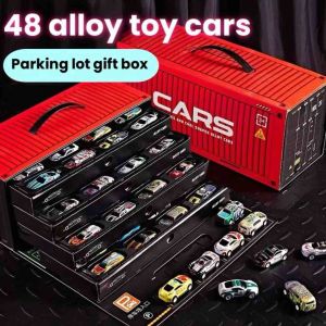 (SG Ready 🇸🇬) 48 PCS non-repetitive metal toy car gift box set with parking simulation scene gift for children