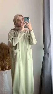 Dress Knit Hornet Saku Kanan Kiri Gamis Knit Hornet Polos Termurah Model Gamis 2024 Terbaru