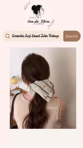 A03【Scrunchie Segi Empat Corak Jalur Vintage】Vintage Striped Square Hair Scrunchie | 复古条纹方形大肠发圈 | 方巾发绳 低马尾头绳 发饰皮筋 Aksesori Rambut Hair Tie