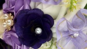 Bridal Cascading Bouquet with Lavender and White Orchids Pearls and Floral Arrangement