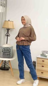 Enma Blouse - Atasan Tshirt Wanita Blouse Crop Top Pinggang Drawstring