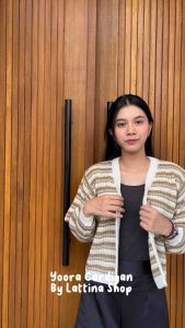 yoora cardigan rajut kancing wanita lengan panjang motif garis terbaru korean style