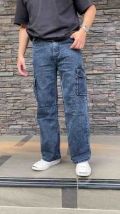 TPPJEANS STRAIGHT CARGO DENIM กางเกงยีนส์คาร์โก้ ทรงกระบอก กระเป๋าข้าง สีฟอกยีนส์เข้ม เป้าซิป ทรงสวย มีไซส์ใหญ่ Size 28-42 รับชำระปลายทาง