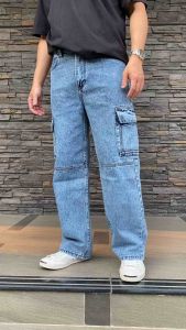 TPPJEANS กางเกงยีนส์คาร์โก้ สีบลูฟอกสโนว์ เป้าซิป ทรงสวย มีไซส์ใหญ่ 28-42 รับชำระปลายทาง