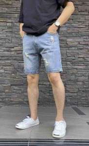 TPPJEANS กางเกงยีนส์ขาสั้นชายทรงสั้นเหนือเข่า บลูฟอกซีด เป้าซิป ผ้าไม่ยืด ชำระปลายทาง 28-38 รับชำระ