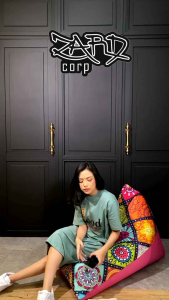 Bean Bag Desain Segi Tiga & Motif Katun: Ukuran S, M, L, & XL