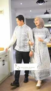 Gamis silk motif Bella couple keluarga pria wanita realeting depan