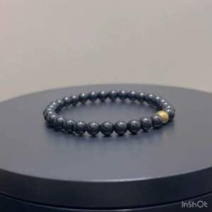 CW Manila - AD0NIS Stretch Bracelet - 6mm Black Onyx stone with Gold Hematite - Semiprecious Fashion Jewelry