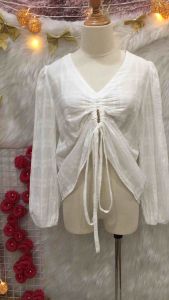 Áo Croptop Cổ V Dây Rút Thắt Nơ 2hand - hiệu declose- Size M (A117)