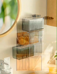 OHHDEER Wall-mounted Makeup Storage Box Acrylic Separator Storage Container for Cotton Swab Lipstick Organiser Bathroom