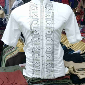 baju koko muslim KHUSUS BROKEN WHITE pria dewasa lengan pendek BW BORDIR ASLI