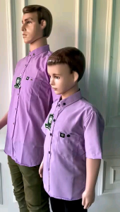 LILAC / UNGU MUDA KEMEJA POLOS COUPLE AYAH DAN ANAK LENGAN PENDEK KEMEJA PRIA DEWASA DAN ANAK