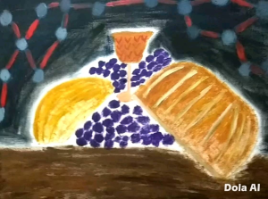 Original Painting Wall Art Oil On Canvas Bread And Wine 15x19" 40x50cm Unframed Home Decor