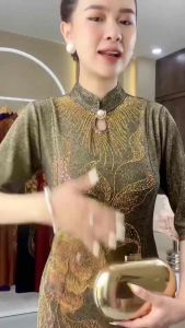 Đầm Đi Tiệc [Salu Store] Mã DN558 Dáng Dài Cổ Áo Dài Giọt Nước Chất Vải Thun Nhũ Đính Đá DMC Cao Cấp Có FreeSize từ 50kg đến 75kg