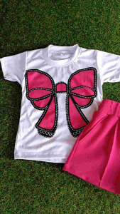 ชุดเซ็ตเด็กสกรีนลายโบว์ กางเกงขาสั้น น่ารักมากๆ เสื้อผ้าเด็กเนื้อเยื่อ ชุดเซ็ตวาเลนไทน์ ชุดเด็กผู้หญิง คุณค่าบริโว