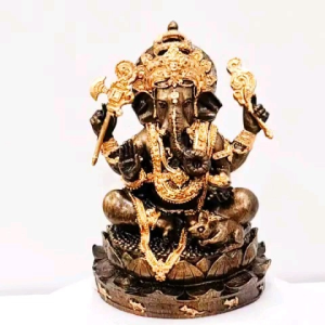 12 นักษัตร พระพิฆเนศ ปางประทานพร ฐานบัว สีมันปูเพ้นทอง เนื้อมวลสารแร่เหล็กน้ำพี้ จากบ่อเหล็กน้ำพี้