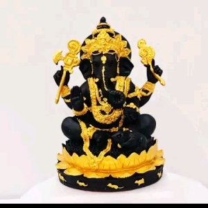 12 นักษัตร พระพิฆเนศ ปางประทานพร ฐานบัว สีดำเพ้นทอง เนื้อมวลสารเหล็กน้ำพี้ จากบ่อเหล็กน้ำพี้