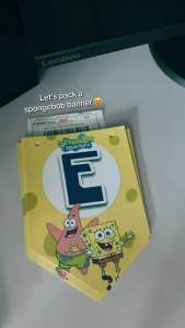 Partify SPONGEBOB Theme Customizable Happy Birthday Banner with Name Personalized Letter Banner with Free String Custom Bunting Backdrop Wall Decoration for Kids Boys Girls Party