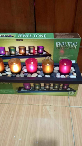 Lilin Gelas kaca Dekorasi Candle tray Holder set 5 (lilin+gelas kaca+Tray kayu+batu Sungai)