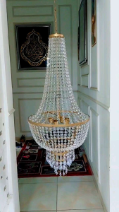 Lampu kristal oval full rantai/size (50×100)+4piting - dekorasi