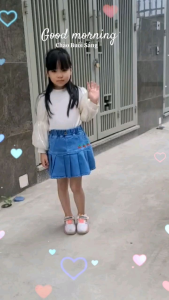 Chân váy jeans xếp ly bé gái sz 18-40kg chân váy bò có quần bảo hộ cho bé gái