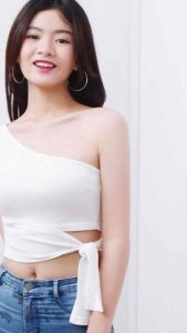 Delisya.id-Bora 010 Crop Top One Shoulder Tali Pandek Jersey / Korean Top One Shoulder