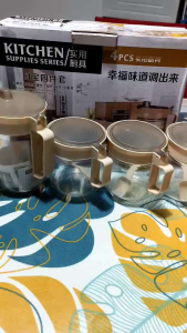 4pcs Glass Jar  Spice Seasoning Bottle Jar  Set Kitchen Supplies Series Bottle with cover and Spoon Transparent Tin Canister Organiser