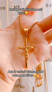 Kalung Salib Kristen Katolik Rantai Rol Model Corpus Titanium Anti Karat Anti Luntur