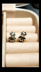 Bông tai nụ 4 li 6 chấu bạc Ý xi kim - kim cương nhân tao - 12