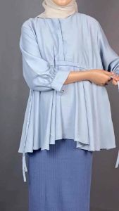 Kiana Blouse Polo Linen Atasan Wanita Tali Serut Lengan Panjang OOTD Remaja Dewasa Bumil Busui Friendly