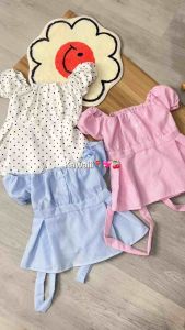 พร้อมส่ง เสื้อครอปแขนตุ๊กตาลายจุด🐠 เสื้อลายจุดน่ารัก เสื้อแขนจั้ม polkadot🌤️