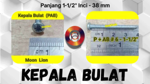 Sekrup Tapping PAB PH P+ AB 6x1-1/2" Moon Lion 4cm Kepala Bulat Obeng (+) 6 x 1-1/2" 6x15