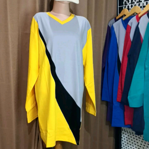 Baju senam wanita muslimah / atasan olahraga tunik kuning abu / Kaos olahraga guru