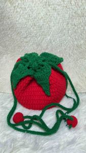 กระเป๋ามะเขือเทศ กระเป๋าถักไหมพรม | Tomato pouch กระเป๋าหูรูด